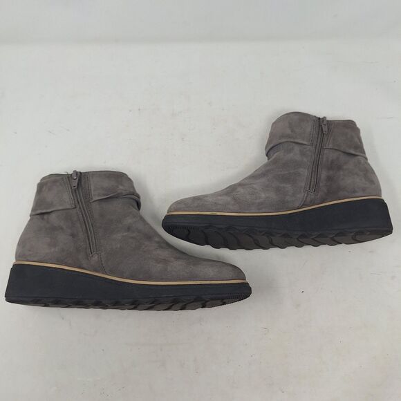 Clarks Sharon Salon Grey Suede Side Knot Ankle Booties Wedge Heel Indie Size 9 - Picture 4 of 8